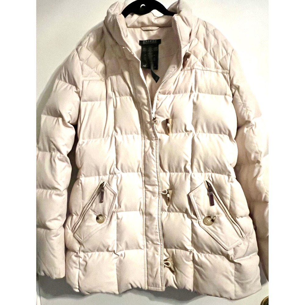 Lauren Ralph Lauren Women M Ivory Down Puffer Coat Toggle Winter Jacket